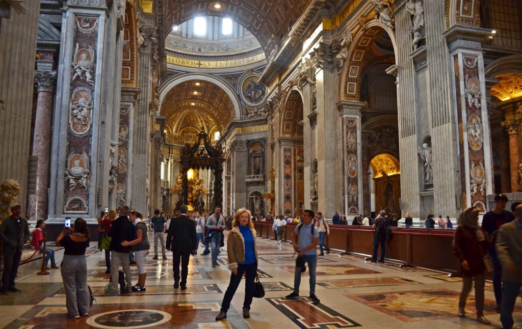 Inside the enormous basilica of St. Pete's