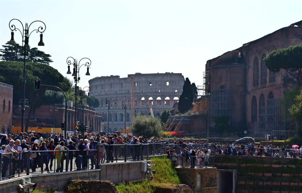 Walking to the Colosseum with a few thousand of our close friends